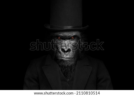 Man in the form of a Gorilla mammal , Lion , Gorilla , Elephant mammal animal , black white wildlife perfect for poster and canvas	 Royalty-Free Stock Photo #2110810514