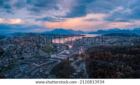 Swiss Town Luzern Aerial Shot Royalty-Free Stock Photo #2110813934