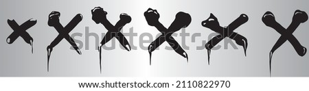 A set of spray paint letter X. Black cross sign. Horizontal banner in cartoon style. For designing a wide range of objects of various sizes and colors without loss of quality.EPS10.