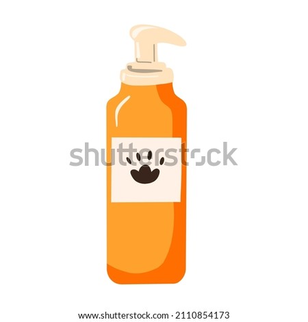 Shampoo bottle for cats and dogs with dispenser. Flat illustration isolated on white background 