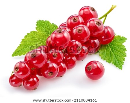 Ripe redcurrant berries on white background. Close-up. Royalty-Free Stock Photo #2110884161