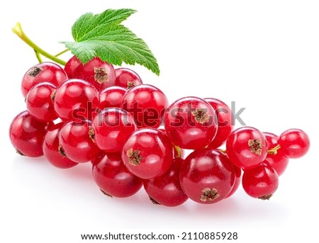 Ripe redcurrant berries on white background. Close-up. Royalty-Free Stock Photo #2110885928