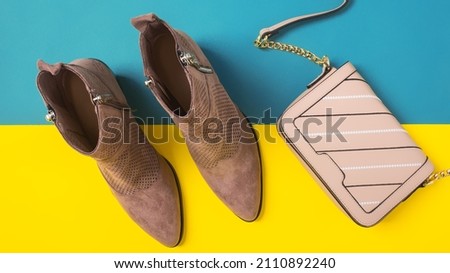 Stylish woman's bag, shoes and accessories on pink background, flat lay
