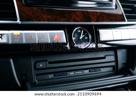 Modern car interior, aluminum, details controls, car multimedia.