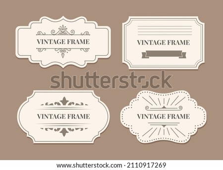 Vintage decorative labels, retro stickers emblem set. Vector decoration certificate for wedding decorate banner, ornamental decorative tag for menu illustration Royalty-Free Stock Photo #2110917269