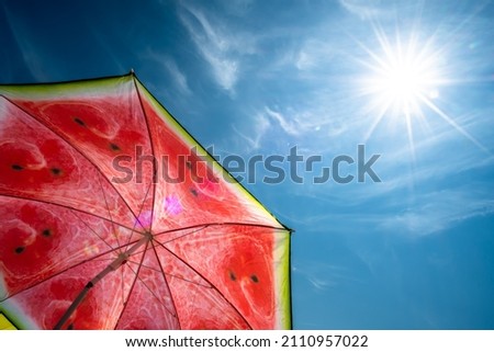 Watermelon Umbrella with Bright Sun and Blue Sky