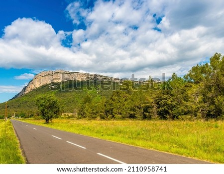 Massif of Pic Saint Loup and Hortus, seen from the road, in Hérault, Occitanie, France