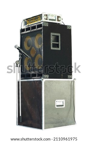 Old powerful large industrial audio speakers isolated on white background Royalty-Free Stock Photo #2110961975