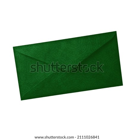 Elegant green paper envelope. Delicate geometric pattern on kraft paper. Vintage style. 