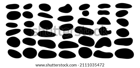 Organic blob shape with irregular form abstract vector illustration. Random oval pebble, asymmetric stone, round amoeba blot. Set of simple graphic geometric stained. Black bubble blotch background Royalty-Free Stock Photo #2111035472