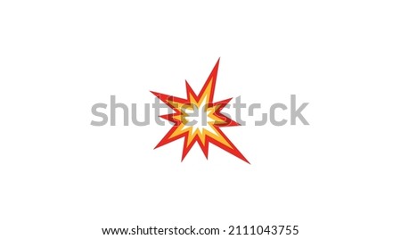 The isolated vector cartoon-styled red, yellow fiery burst collision star emoji icon Royalty-Free Stock Photo #2111043755