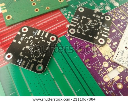 Various multicolor electronics printed circuit board for radio frequency projects