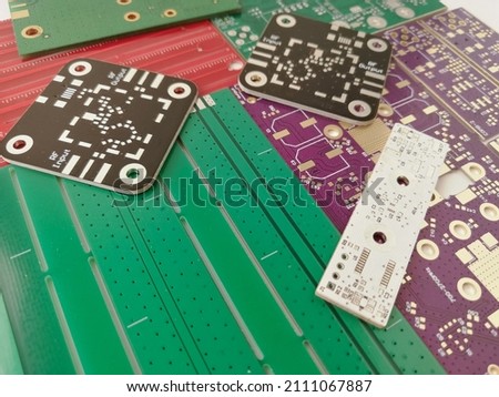 Various multicolor electronics printed circuit board for radio frequency projects