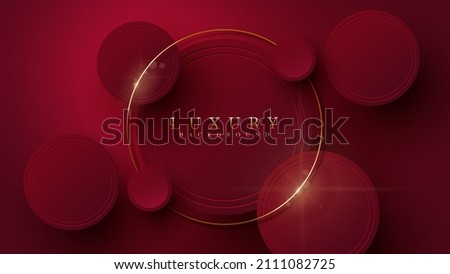 Luxury background and red circle frame with golden line and glitter light effects decorations.