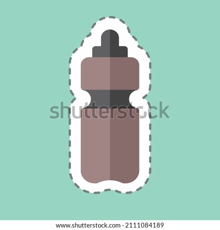 Water Bottle Sticker in trendy line cut isolated on blue background