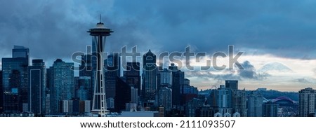 A Panorama Of The Seattle Skyline And Mt Rainier