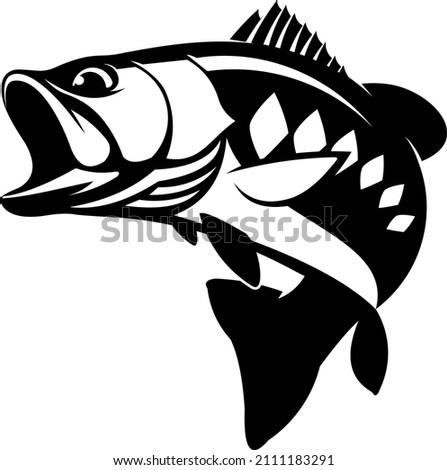 Bass Fishing Logo. Unique and Fresh Bass fish jumping out of the water. Great to use as your bass fishing activity. 