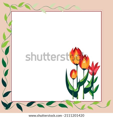Blank Frame Decorated With Colorful Flowers And Foliage Arranged Harmoniously. Empty Poster Border Surrounded By Multicolored Bouquet Organized Pleasantly.