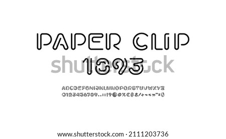 Paper clip alphabet, trendy font from thin segment rounded line, letters and numbers made in the line style, vector illustration 10EPS