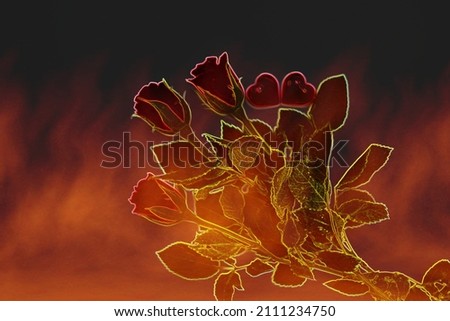 silhouettes of red roses against the background of fire