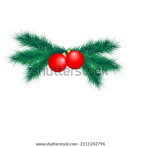 fir branch decorated with red balls. vector clipart element