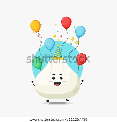 Cute dumpling character celebrating birthday
