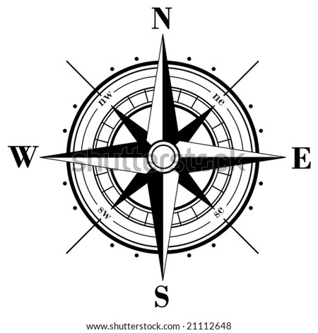 Black compass rose  isolated on white - vector