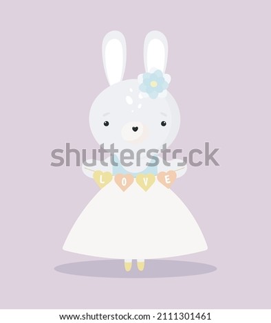 Cute Bunny in cartoon style. Vector illustration. For kids stuff, card, posters, banners, children books, printing on the pack, printing on clothes, fabric, wallpaper, textile or dishes.