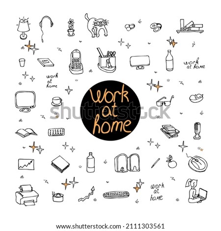 Work from home concept doodle set. work from home. a set of vector scribbles.