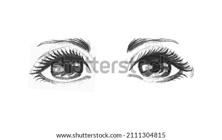 Hand-painted beautiful big eyes, vector, illustration.