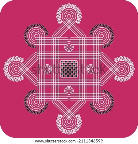 Indian Traditional and Cultural Rangoli, Alpona, Kolam, or Paisley vector line art. Bengal art India. for textile printing, logo, wallpaper Royalty-Free Stock Photo #2111346599