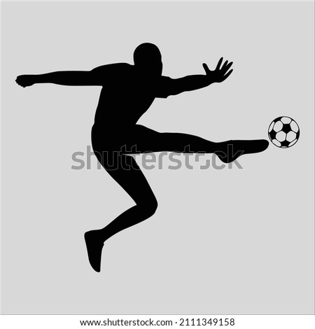 football player vector, silhouette, running man kicking ball, football player silhouette with ball isolated.