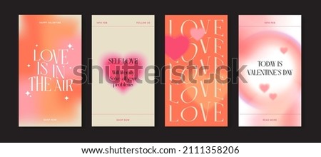 Happy Valentine's Day greeting cards. Trendy gradients, typography, y2k. Social media stories templates for digital marketing and sales promotion. fashion advertising. Offer social media banners. Royalty-Free Stock Photo #2111358206
