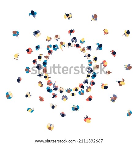 Top view people in circle. Person crowd, group human background. Festival or demonstration, isolated community. Business public, recent vector concept Royalty-Free Stock Photo #2111392667