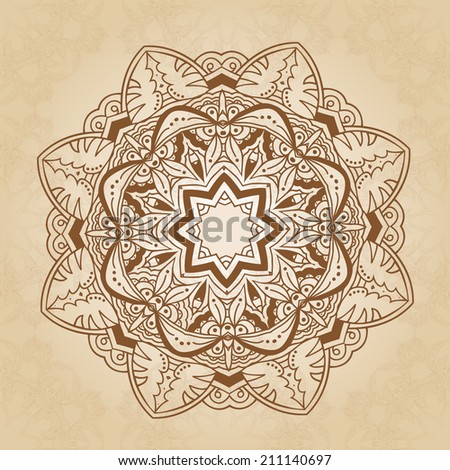 Mandala isolated on brown background. Round pattern. Vector art
