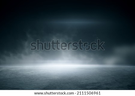 Abstract background with concrete ground and foggy clouds and mock up place. Landing page concept Royalty-Free Stock Photo #2111506961