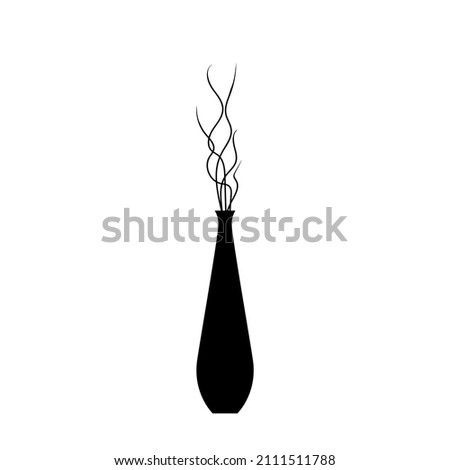 Black silhouette vase with decorative branches. For minimalist interior. Vector illustration.