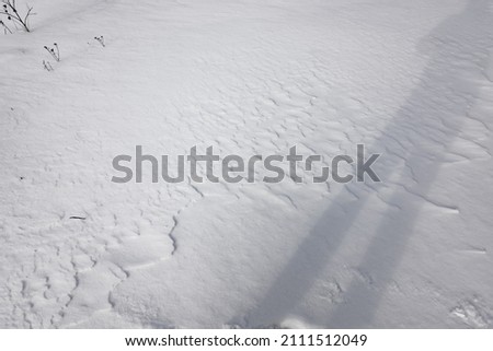 The shadow of a man in the snow. Black and white photography. Winter theme.