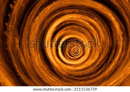 Fire vortex into infinity - Road to hell representation. Photograph made with real fire and very long exposure.  Royalty-Free Stock Photo #2111536739