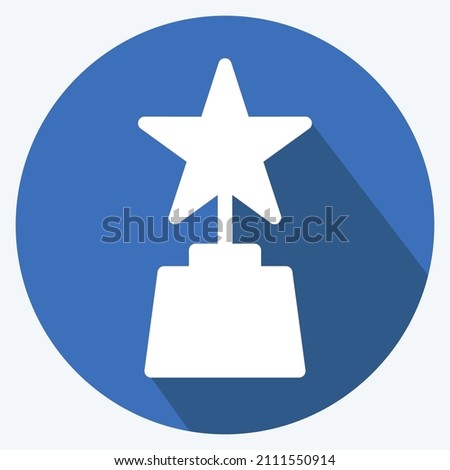 Award Icon in trendy long shadow style isolated on soft blue background