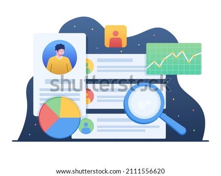 Illustration of Customer Data, User Data, Customer Analytic, User Personal Data, Costumer Statistic. Can be used for web, landing page, social media, mobile apps, animation, etc. Royalty-Free Stock Photo #2111556620