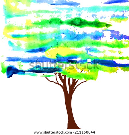 Watercolor style vector illustration of a tree. Vector