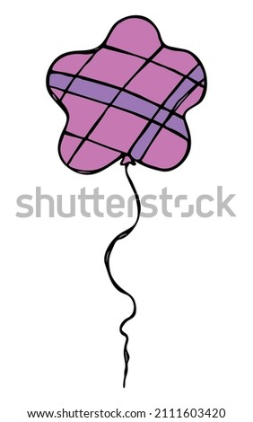 Hand drawn colorful flying balloon illustration isolated on a white background. Birthday party balloon doodle. Holiday clip art.