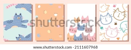 Vector Illustration of Cute Cat Postcard Set