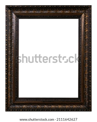 Antique golden pattern brown wooden frame isolated on white background. vintage style.