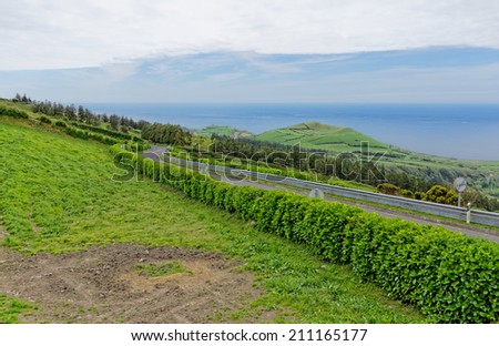 The view on village in Azores of Sao Miguel                               