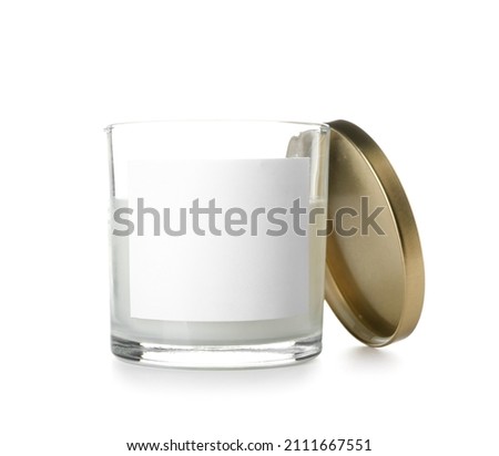 Glass holder with scented candle isolated on white background Royalty-Free Stock Photo #2111667551