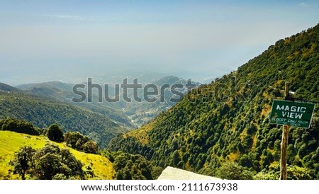 Ariel View of Dharamshala from Magic View Cafe, Indrahar Pass Trail, Dauladhar Range, Triund, Himachal Pradesh, India Royalty-Free Stock Photo #2111673938
