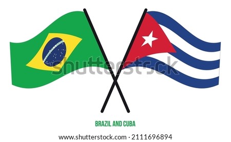 Brazil and Cuba Flags Crossed And Waving Flat Style. Official Proportion. Correct Colors.
