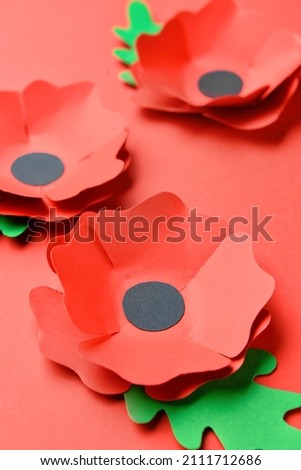 Remembrance Day in Canada. Red poppy flowers on red background